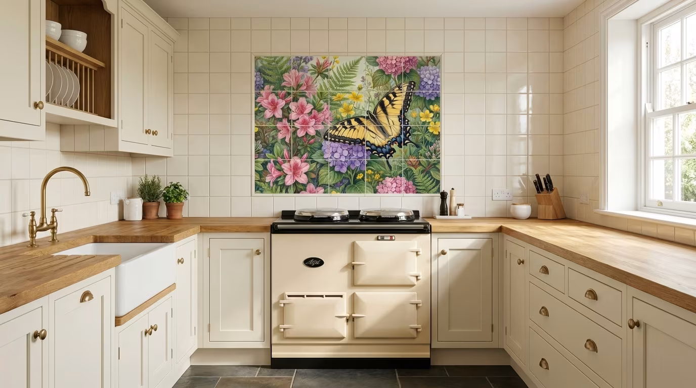 Tiger Swallowtail Butterfly with Flowers tile mural