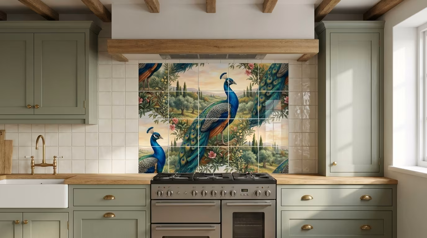 Tuscan Peacock - Tile Mural - Image 2