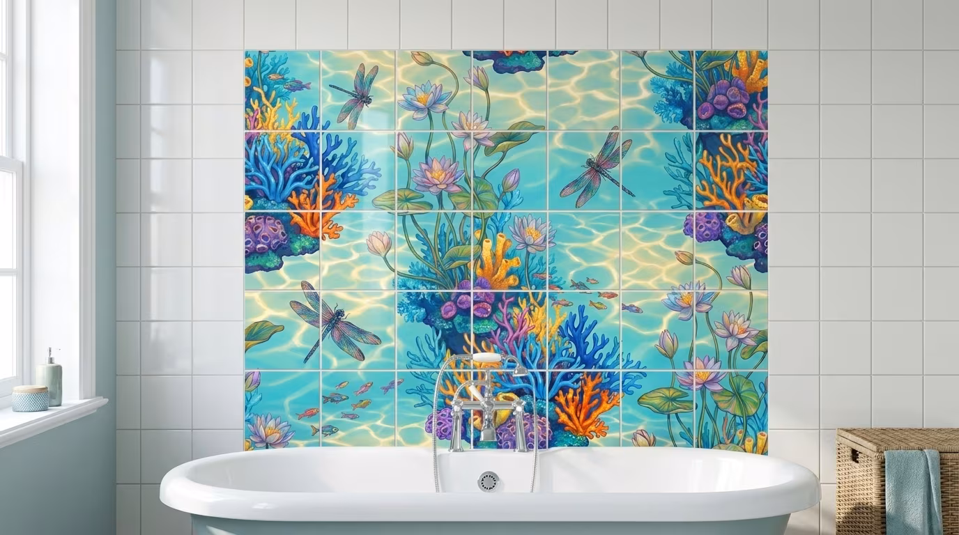 Water Lilies and Dragonflies tile mural