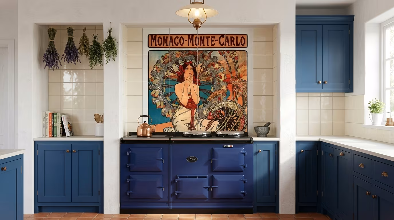 Monaco Monte Carlo (1897) chromolithograph by Alfons Mucha tile mural
