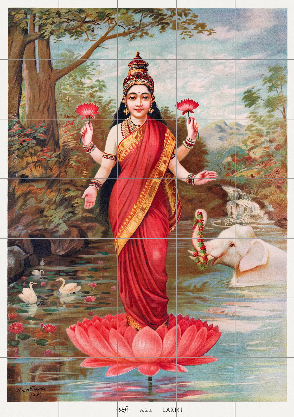 Ceramic tile mural of Lakshmi