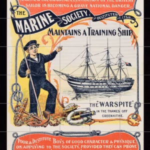 Ceramic tile mural of British seamen for British ships : the increase of the foreign element in our mercantile marine & the gradual elimination of the British sailor is becoming a grave national danger / The Marine Society