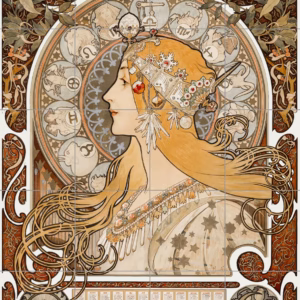 Ceramic tile mural of Alphonse Maria Mucha’s Zodiaque or La Plume