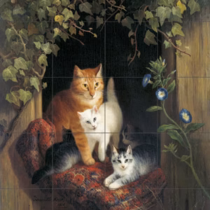 Ceramic tile mural of Cat with Kittens by Henriëtte Ronner