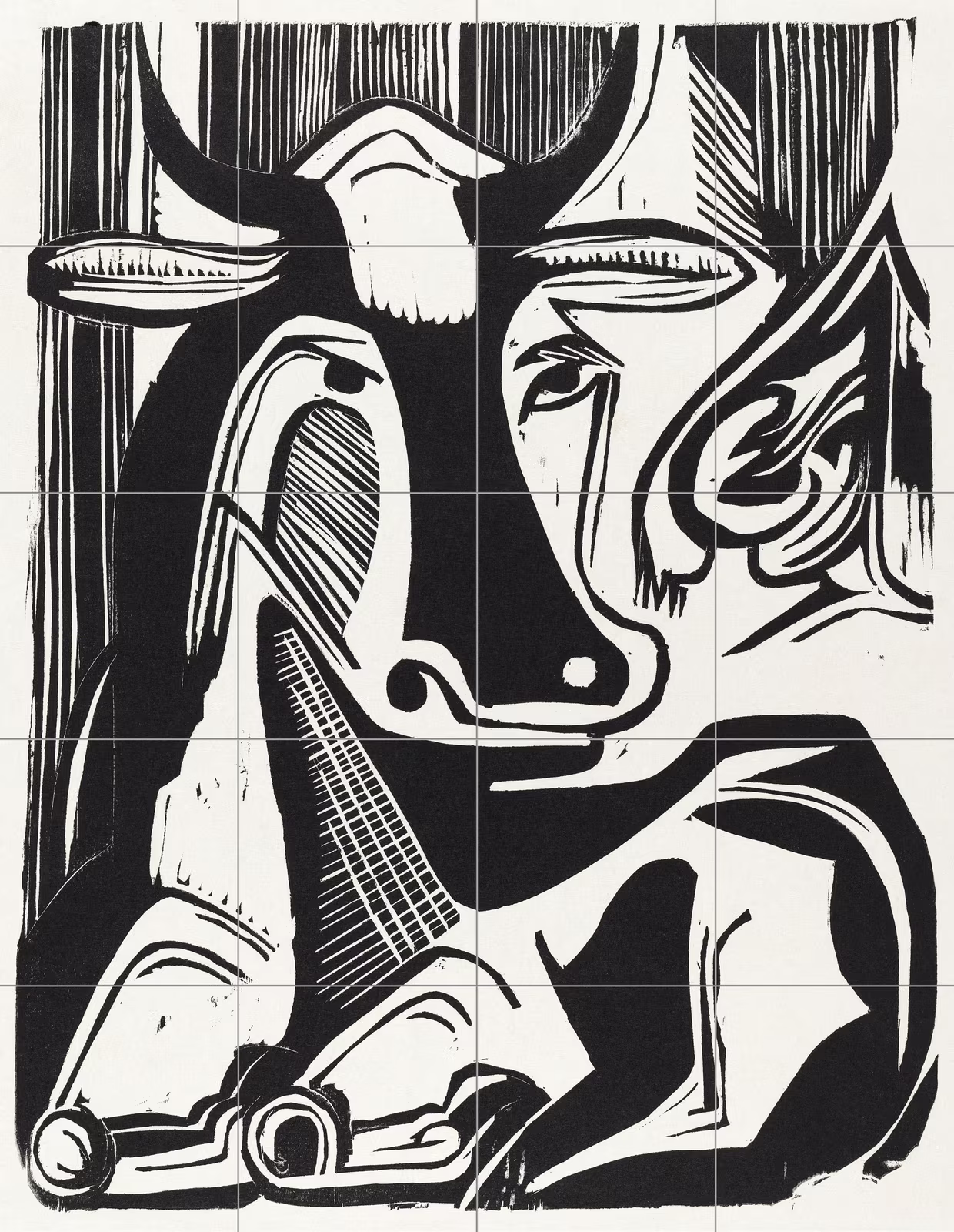 Ceramic tile mural of The Large Cow Lying Down by Ernst Ludwig Kirchner