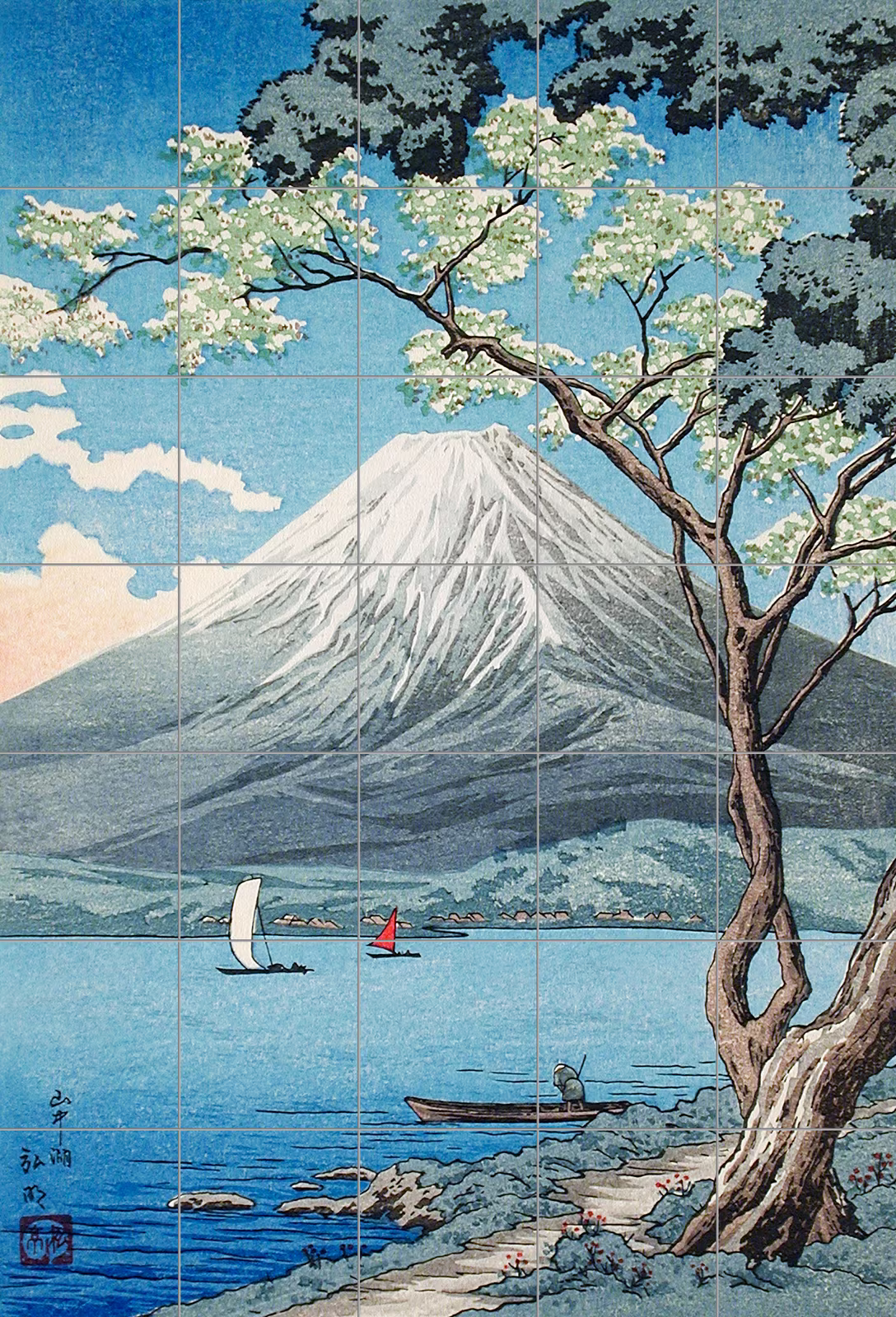 Ceramic tile mural of Mount Fuji from Lake Yamanaka print in high resolution by Hiroaki Takahashi