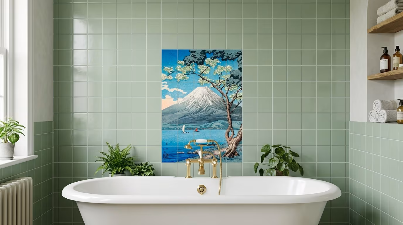 Mount Fuji from Lake Yamanaka print in high resolution by Hiroaki Takahashi (1871–1945) - Tile Mural - Image 2