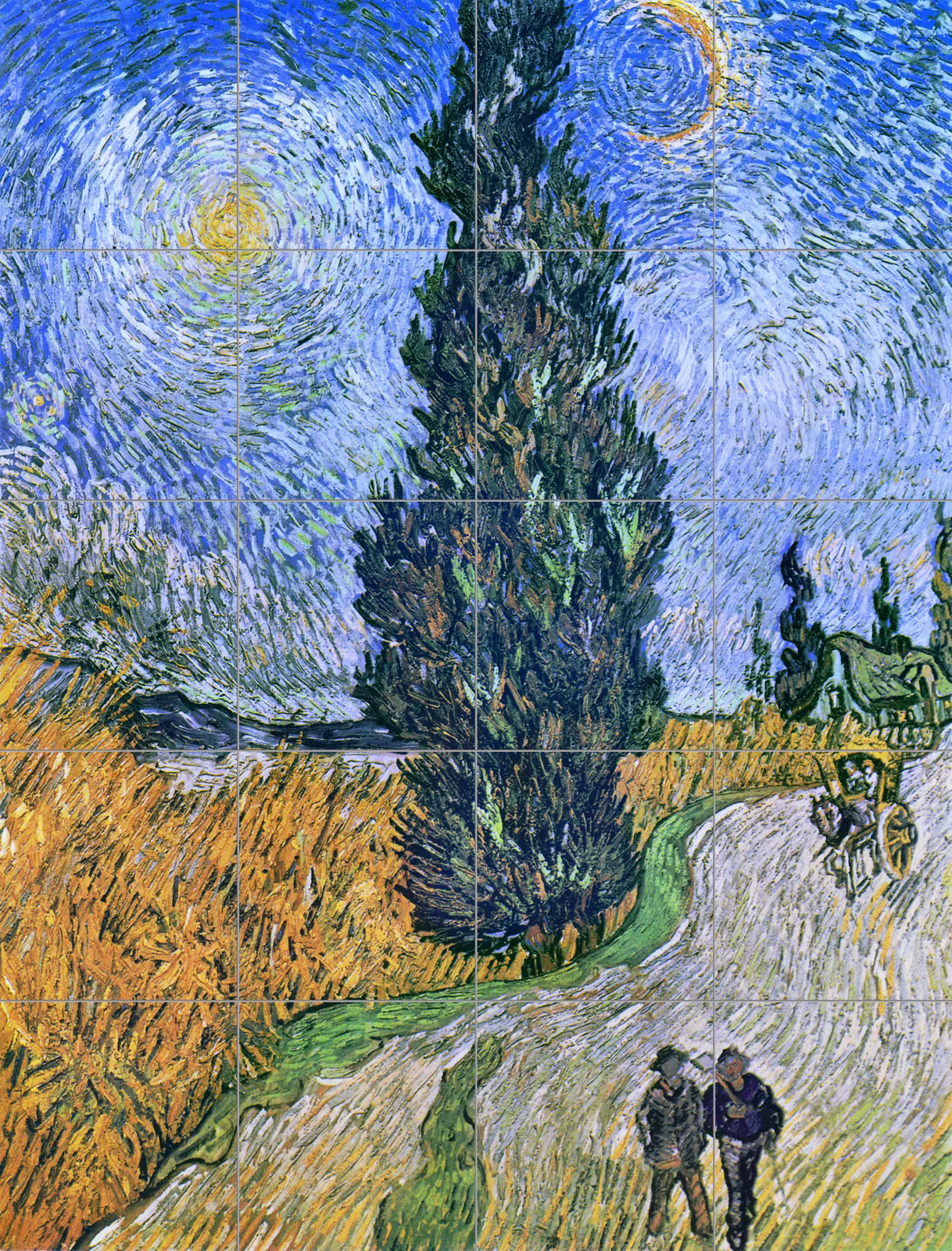 Ceramic tile mural of Vincent van Goghโs Road with Cypress and Star