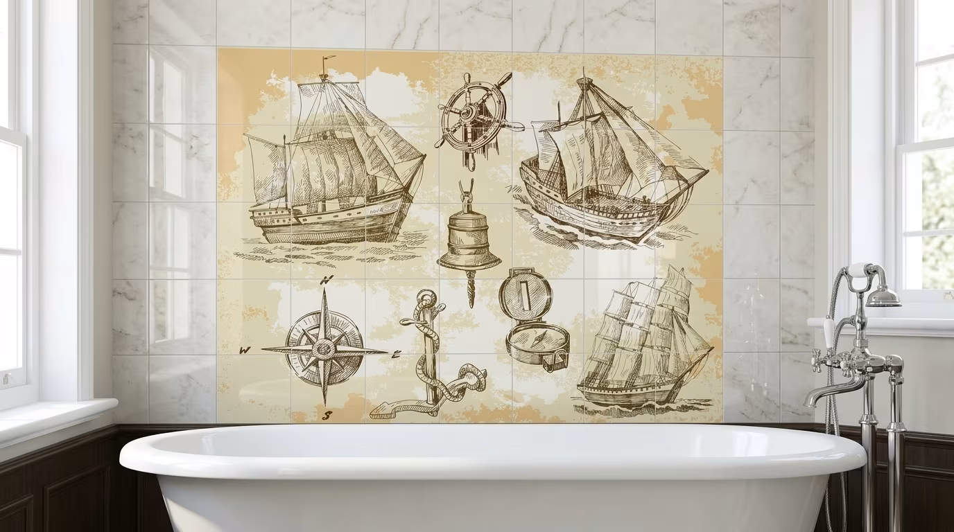 Vintage Nautical Chart Illustration - Tile Mural - Image 2