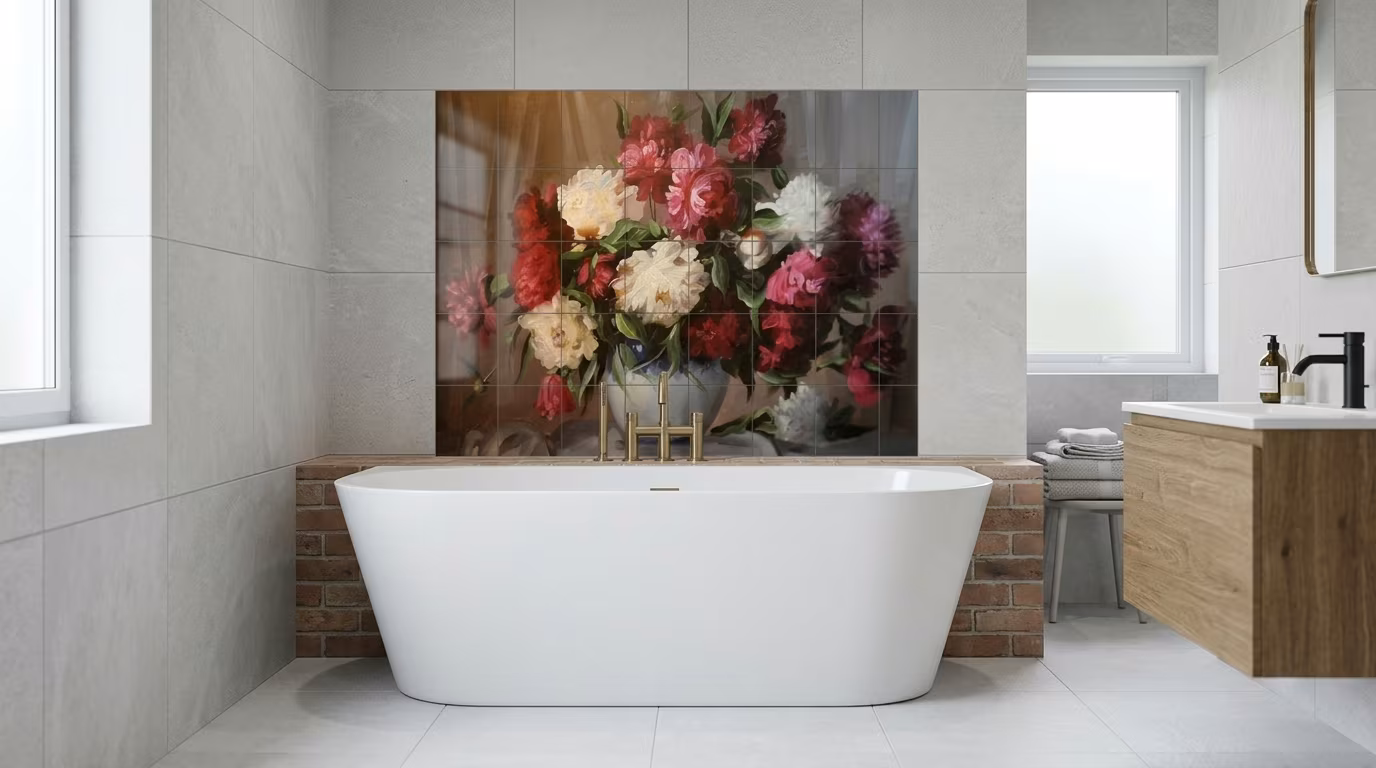 Peony Bouquet Still Life - Tile Mural - Image 2