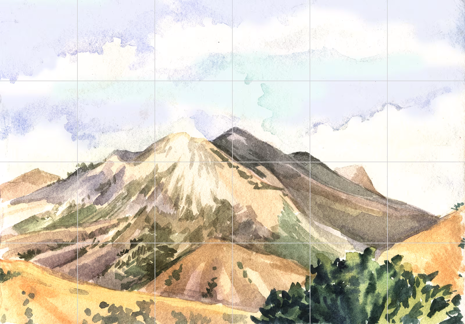 Ceramic tile mural of Watercolour Mountain Landscape