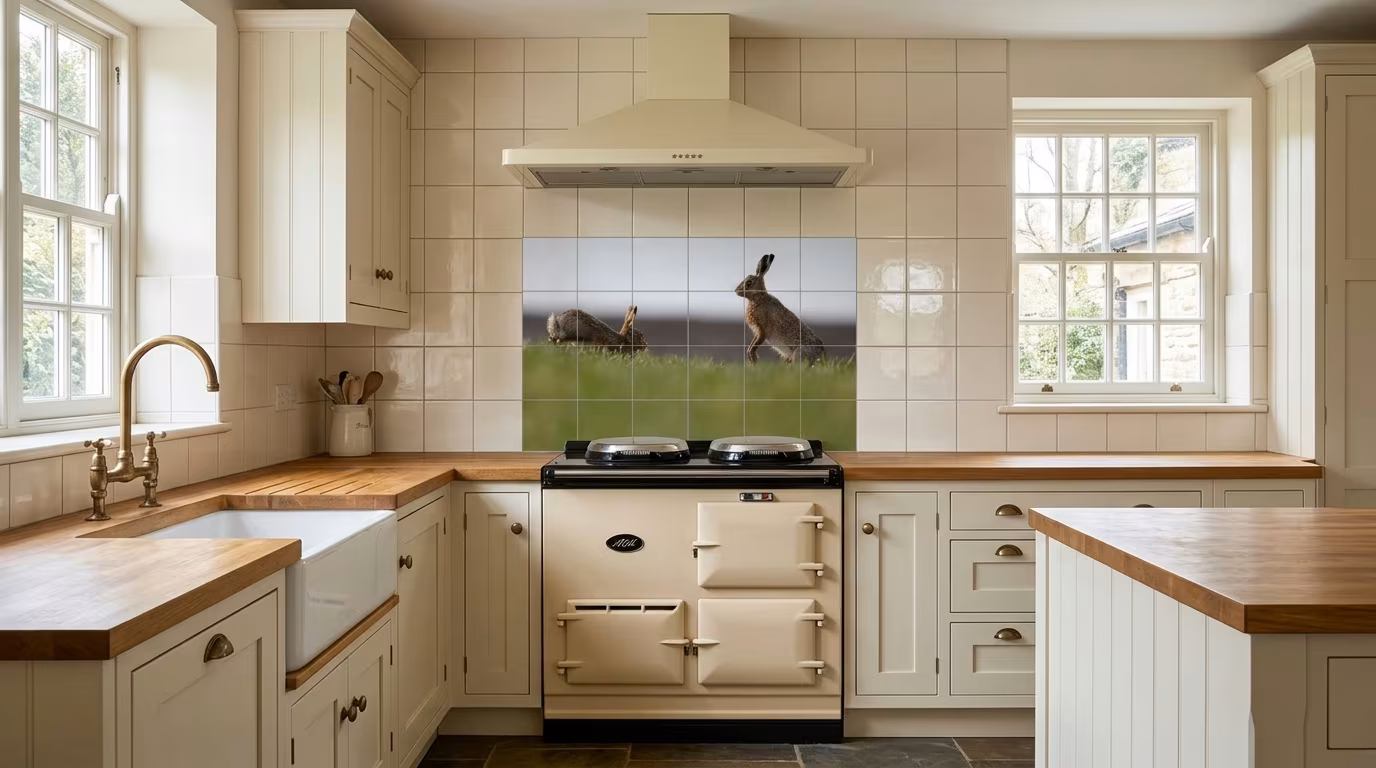 Hares in the Meadow - Tile Mural - Image 2