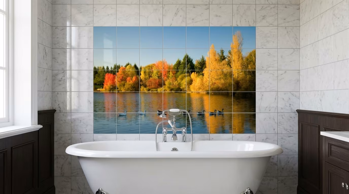 Autumn Lake Reflections tile mural