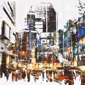 Abstract City Street Collage tile mural