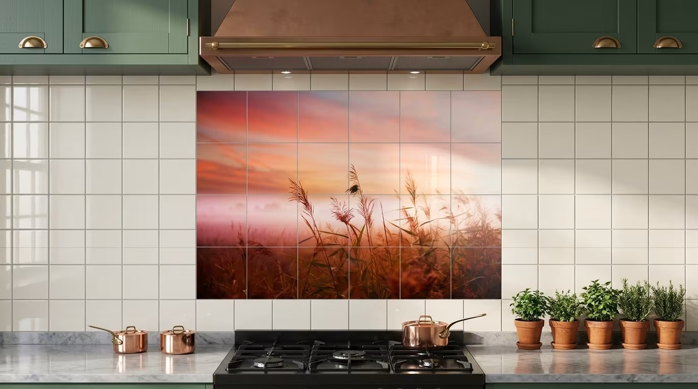 Misty Sunset Meadow - Tile Mural - Image 2