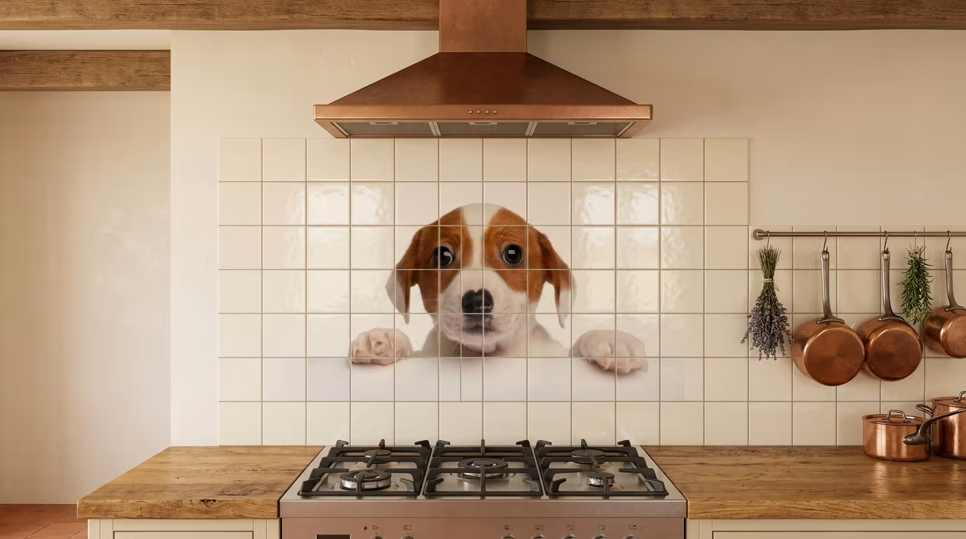 Curious Puppy Peeking Over Ledge - Tile Mural - Image 2