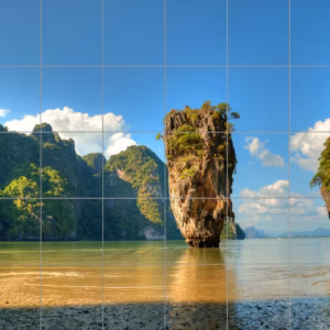 Ceramic tile mural of Tropical Limestone Island Bay