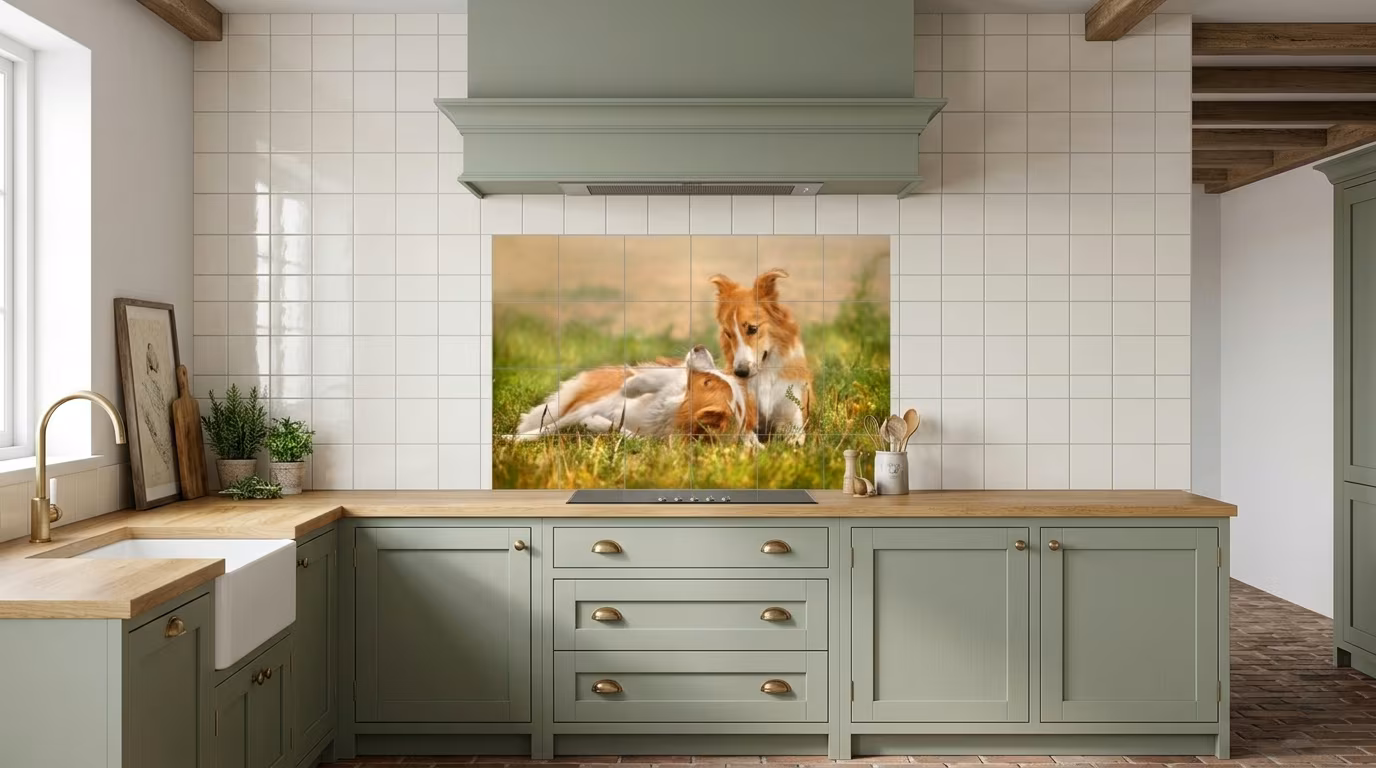 Border Collies Resting in Grass - Tile Mural - Image 2