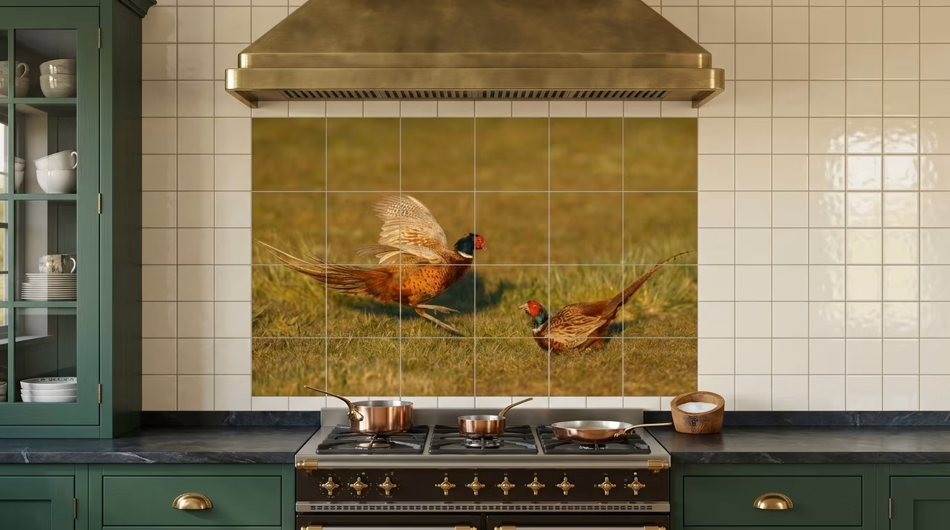 Pheasants in the Meadow - Tile Mural - Image 2