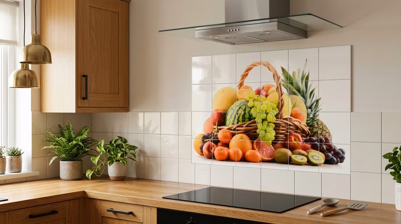 Fresh Fruit Basket Still Life - Tile Mural - Image 2