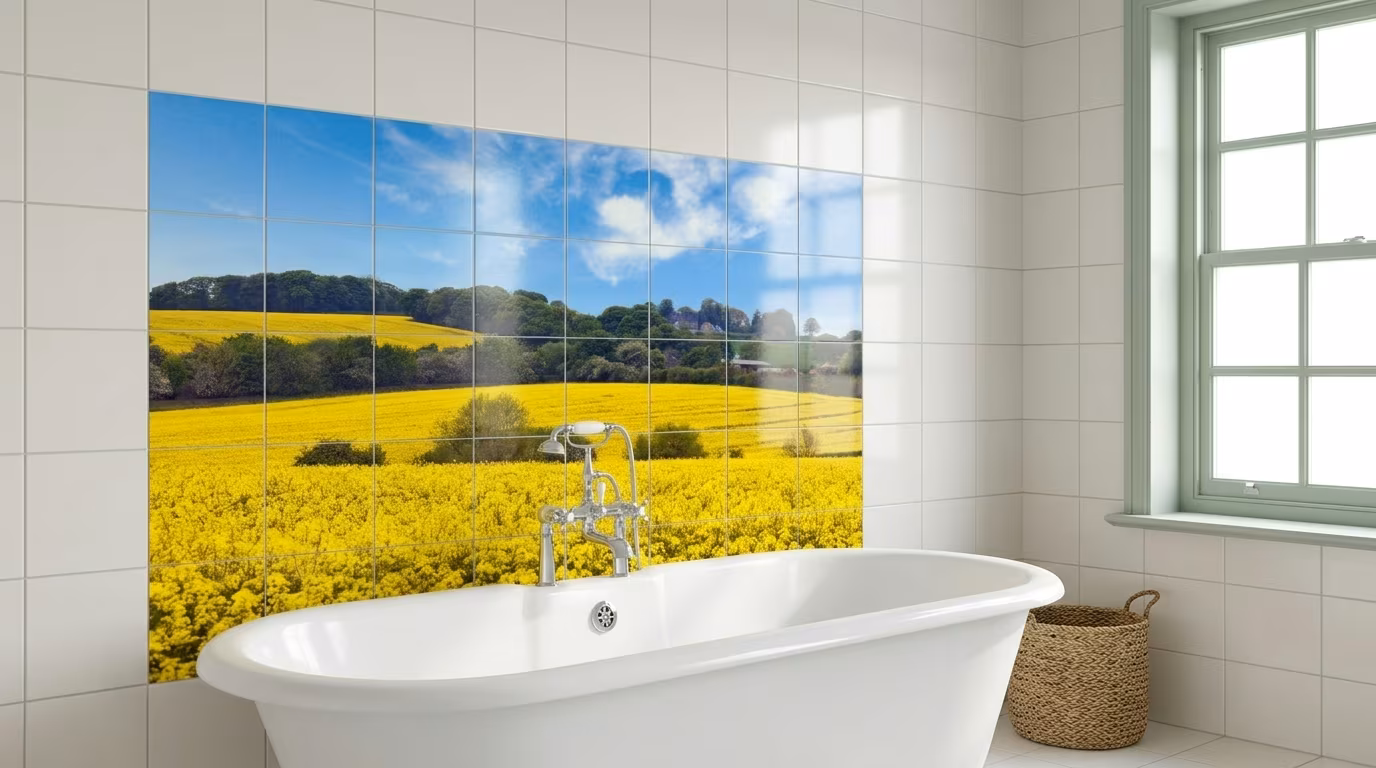 Golden Rapeseed Field Countryside - Tile Mural - Image 2
