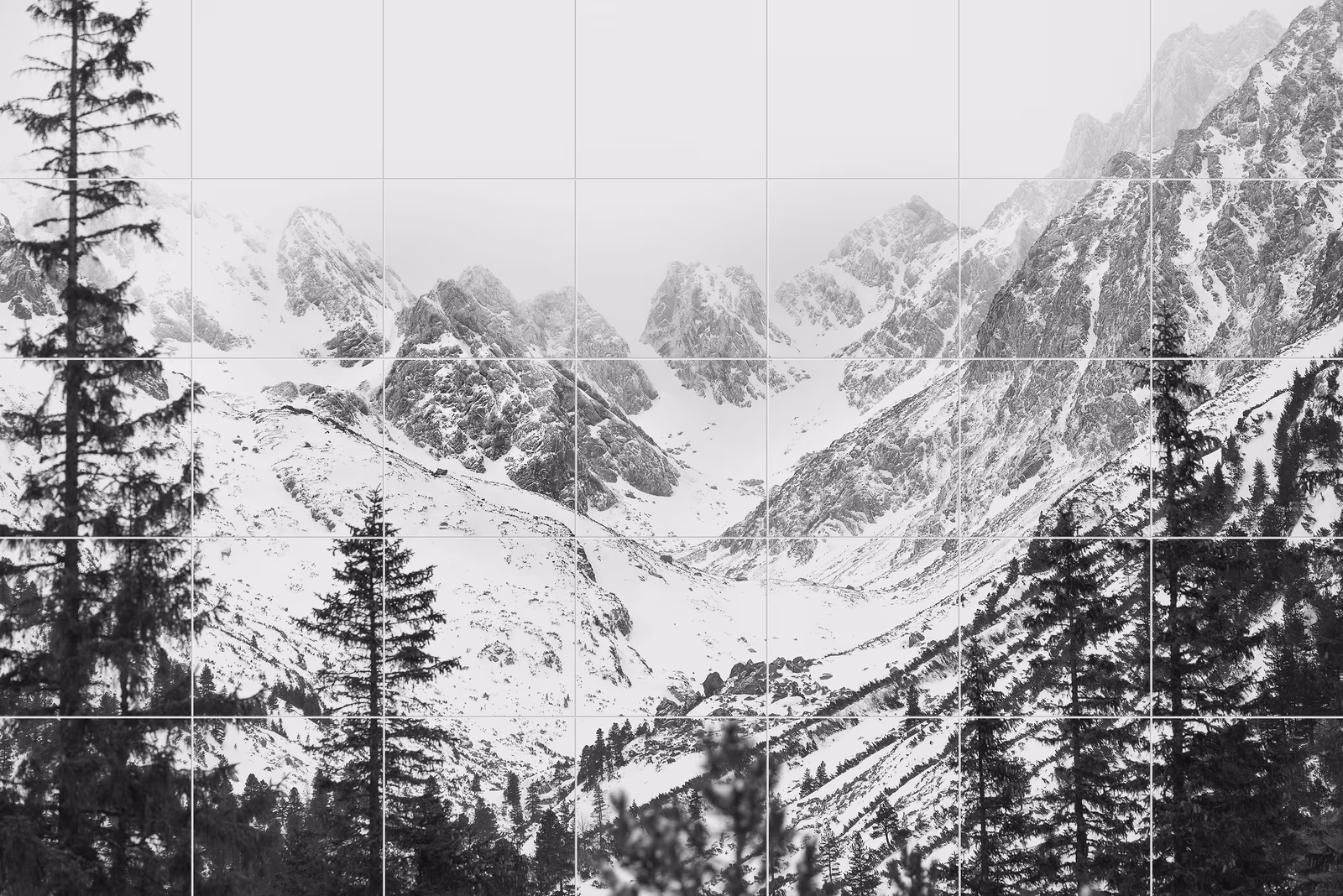 Ceramic tile mural of Black and White Mountain Peaks