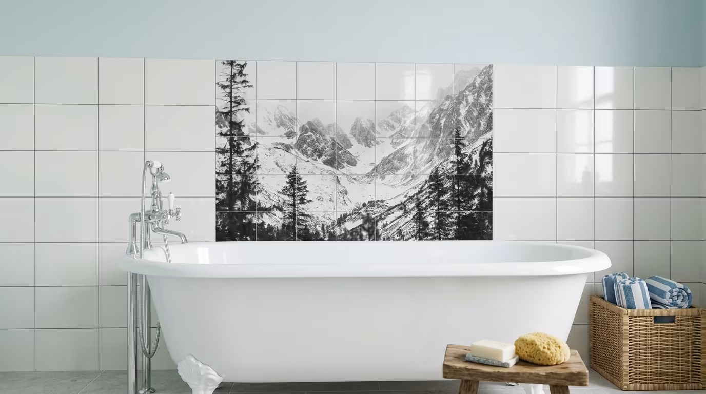 Black and White Mountain Peaks - Tile Mural - Image 2