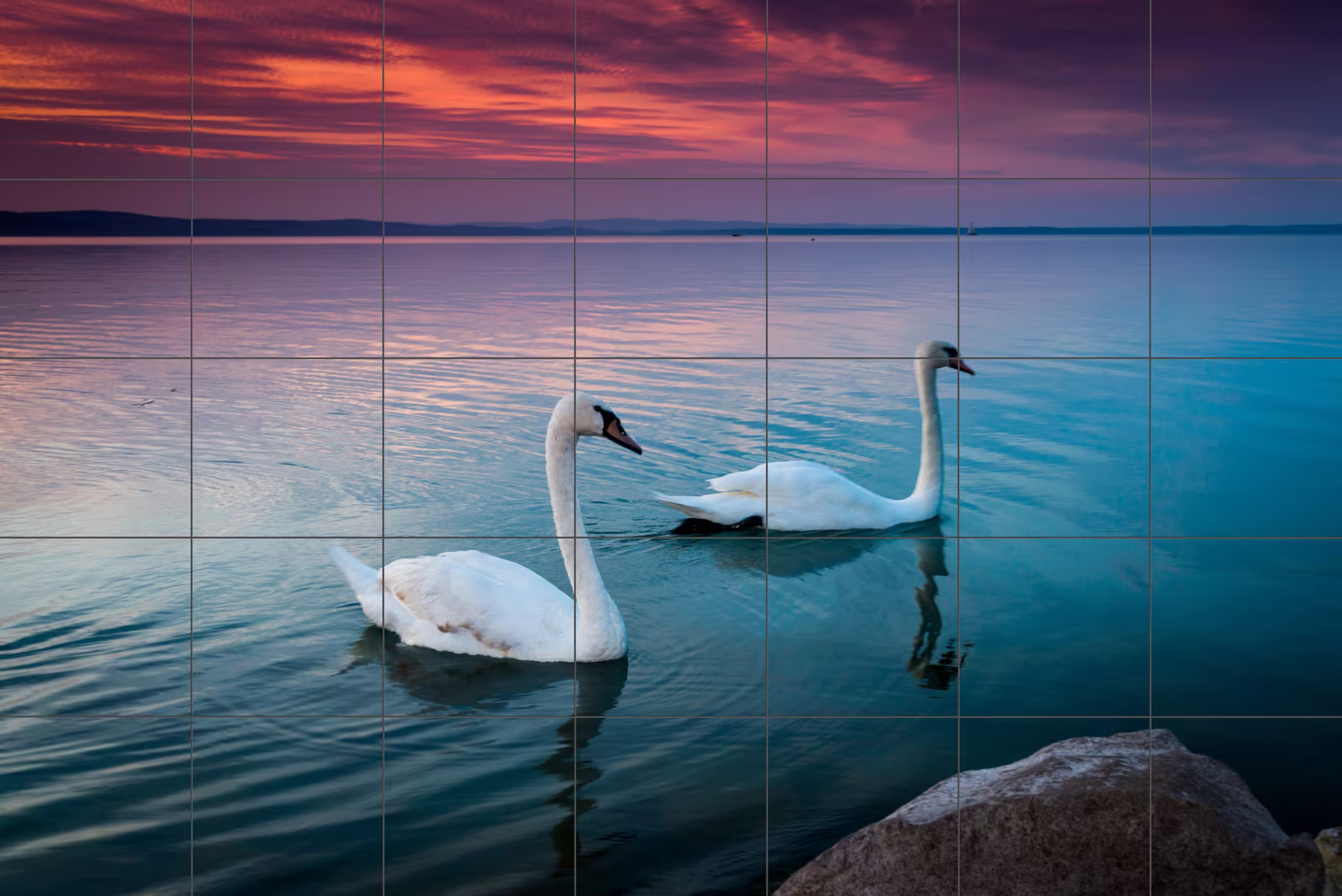 Ceramic tile mural of Swans at Twilight