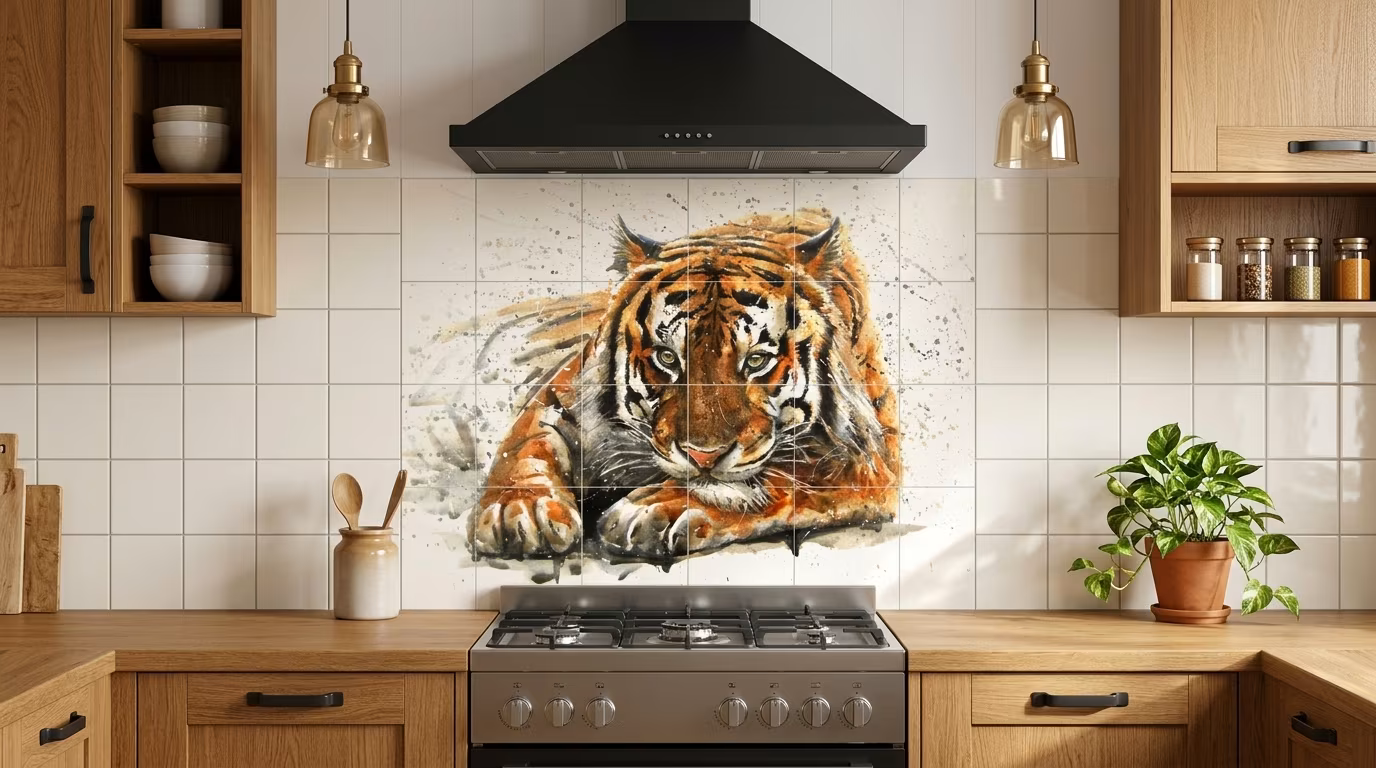 Tiger Watercolour Portrait - Tile Mural - Image 2