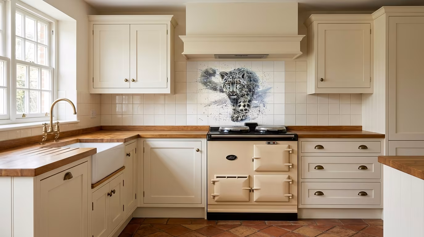 Snow Leopard Watercolour Portrait - Tile Mural - Image 2