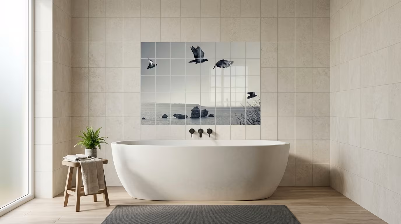 Birds Over Coastal Rocks - Tile Mural - Image 2