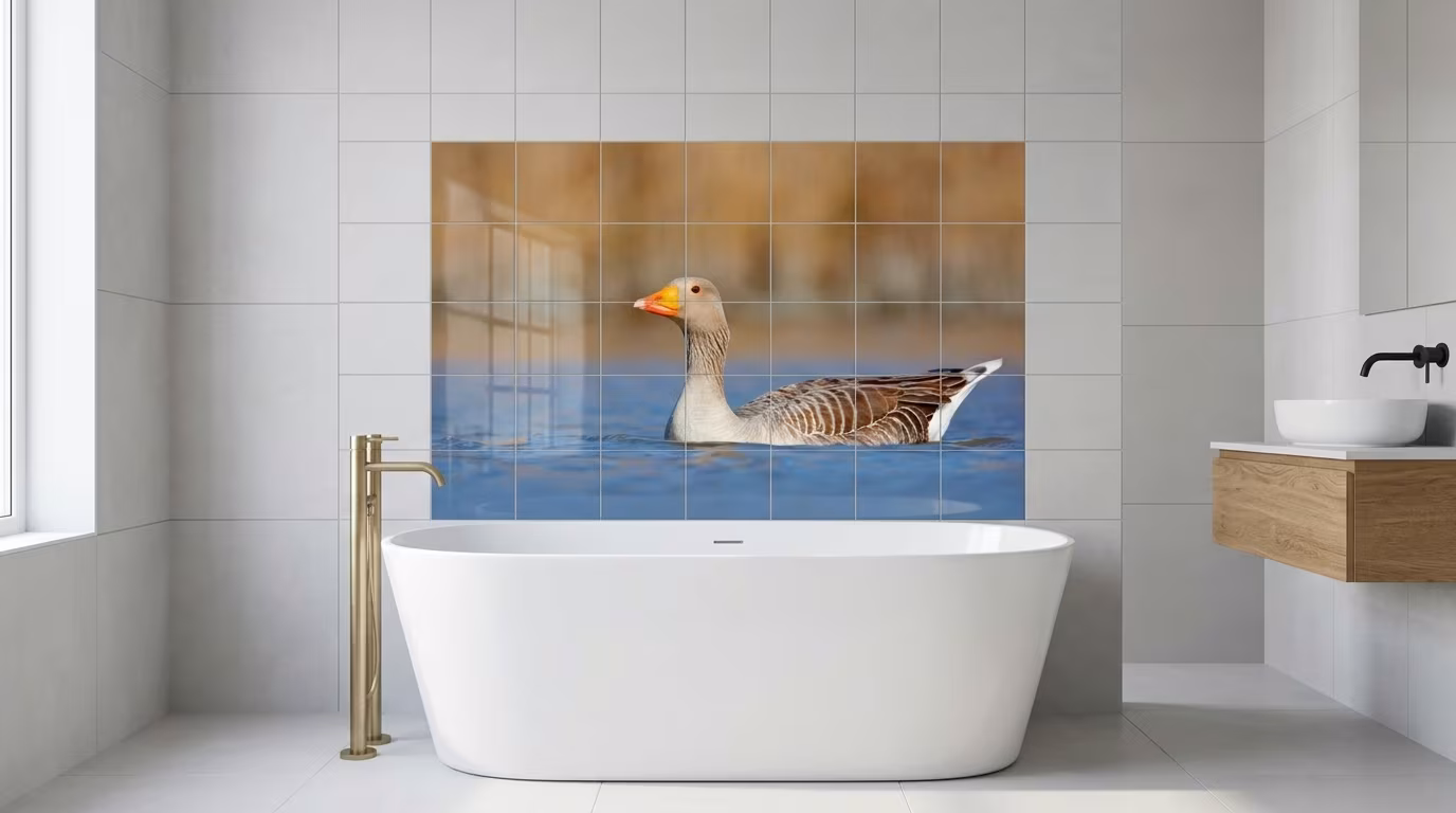 Goose Swimming on Blue Water - Tile Mural - Image 2