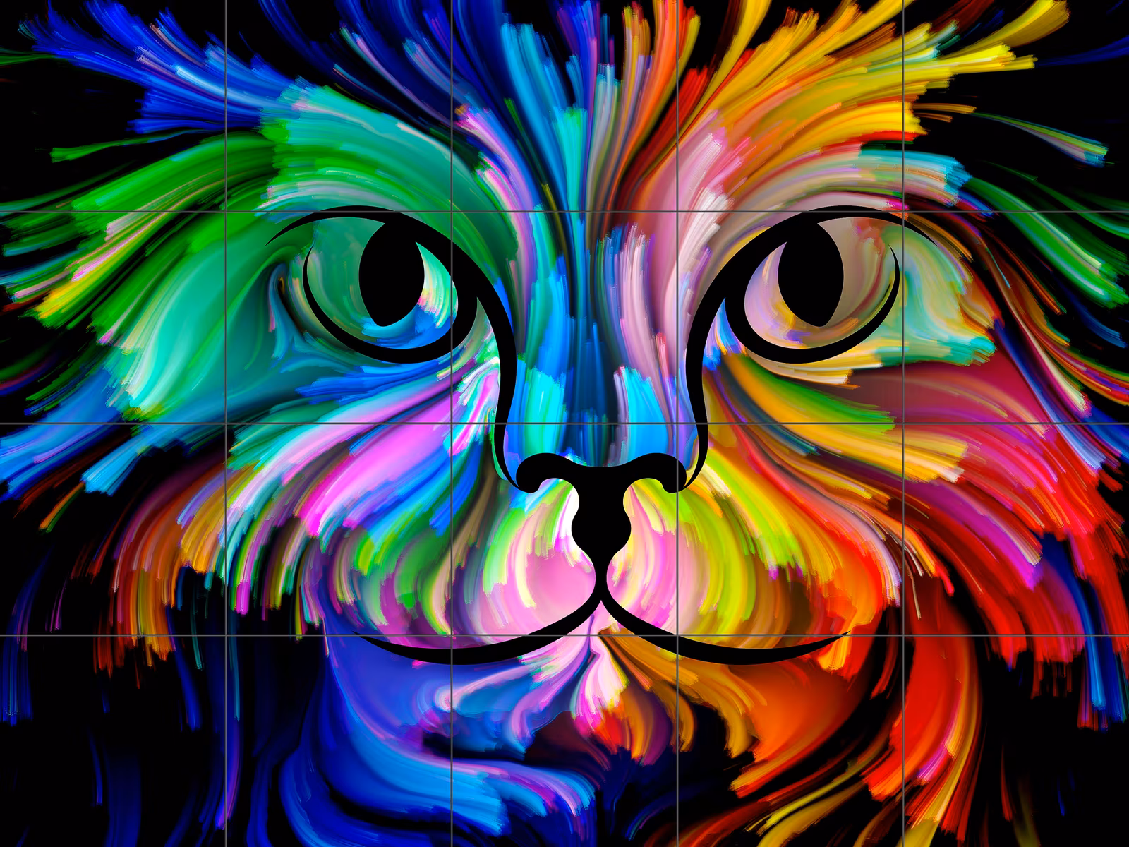 Ceramic tile mural of Colourful Abstract Cat Face Art