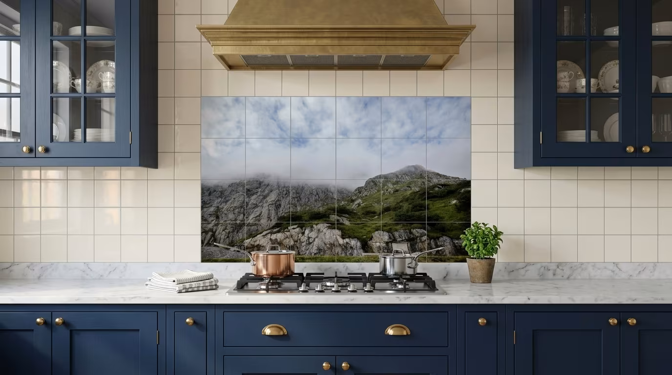 Misty Mountain Ridge Landscape tile mural