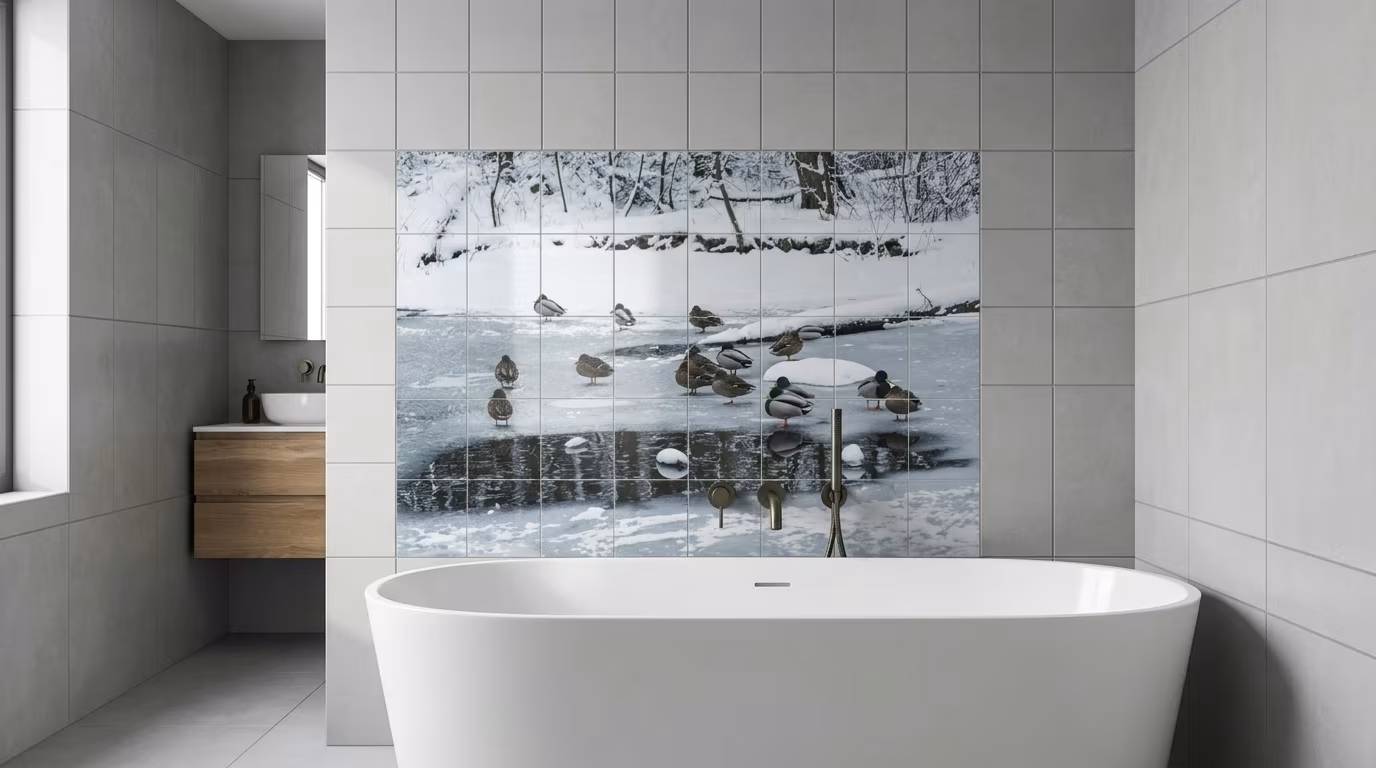 Ducks on Frozen Pond - Tile Mural - Image 2