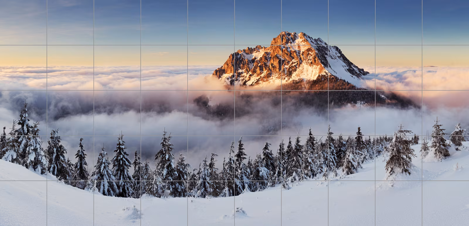 Ceramic tile mural of Snowy Mountain Peak Above the Clouds