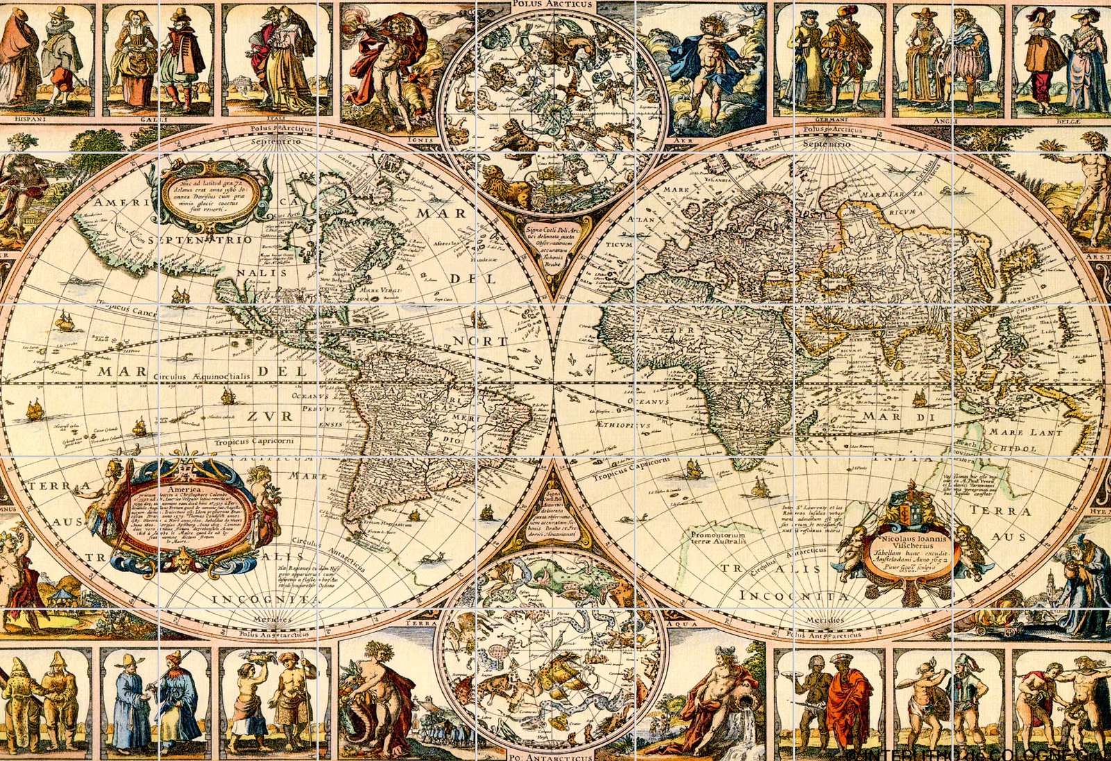 Ceramic tile mural of Antique World Map Illustration