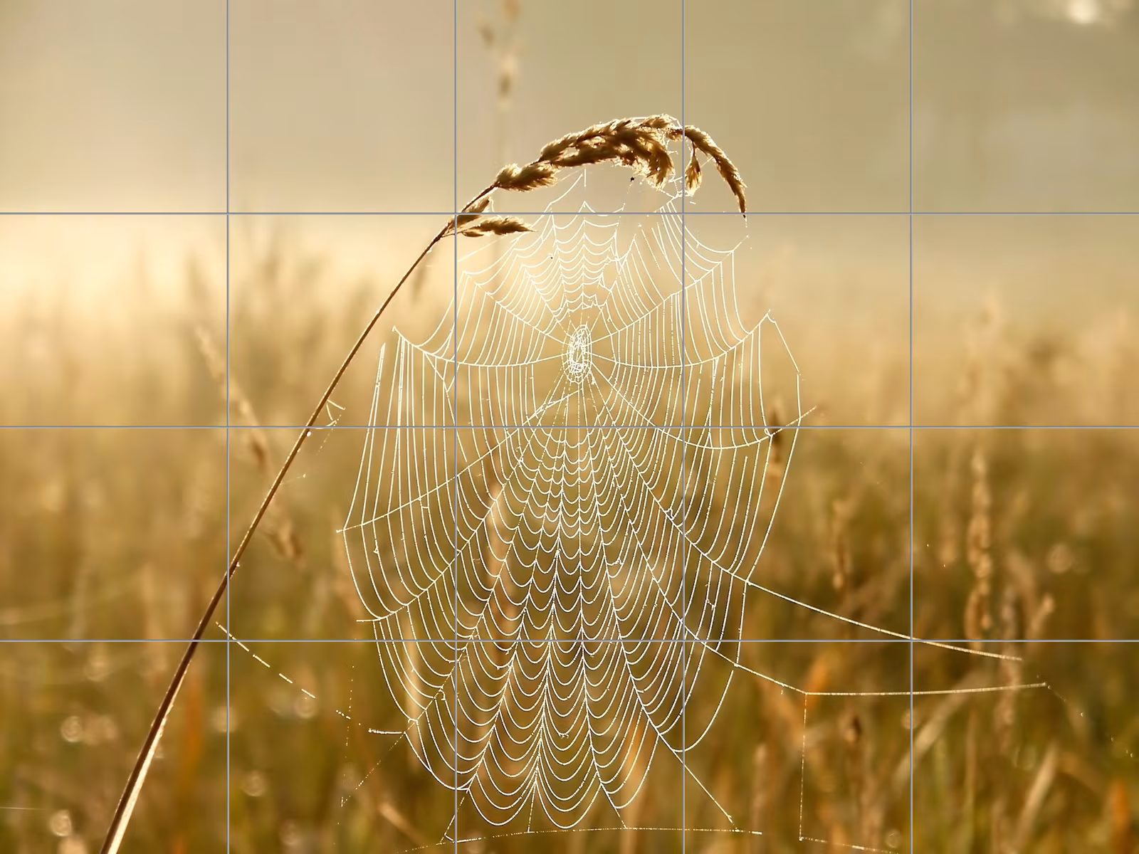 Ceramic tile mural of Dew-Covered Spiderweb at Sunrise
