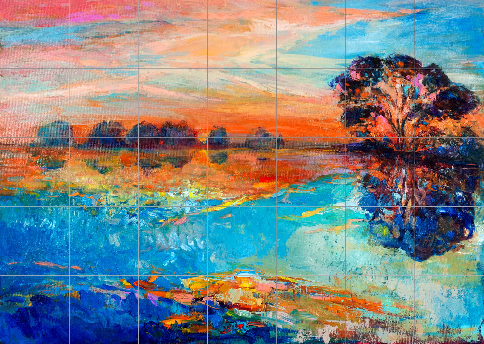 Ceramic tile mural of Colourful Lake Sunset Painting