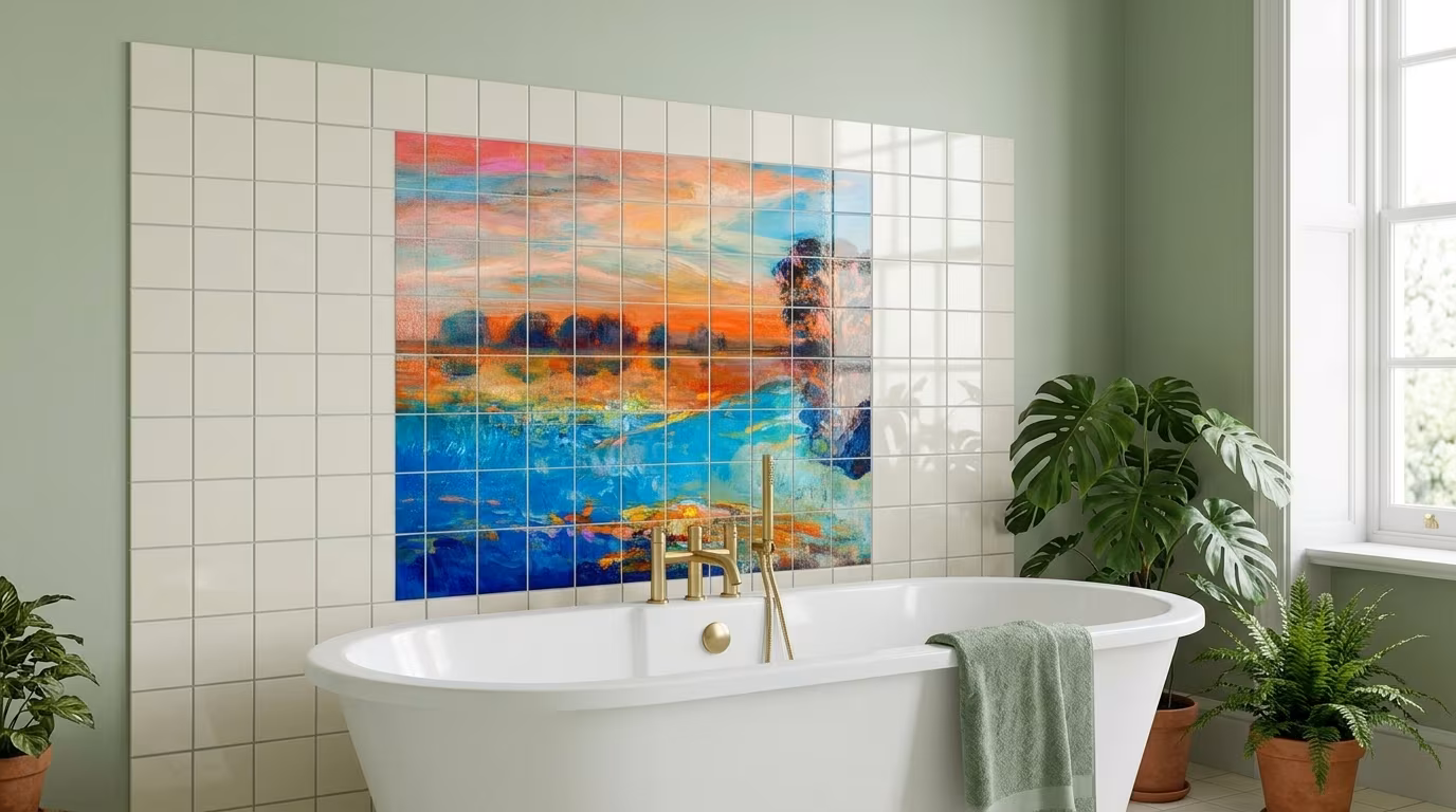 Colourful Lake Sunset Painting - Tile Mural - Image 2