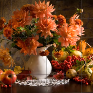 Autumn Dahlia and Fruit Still Life tile mural