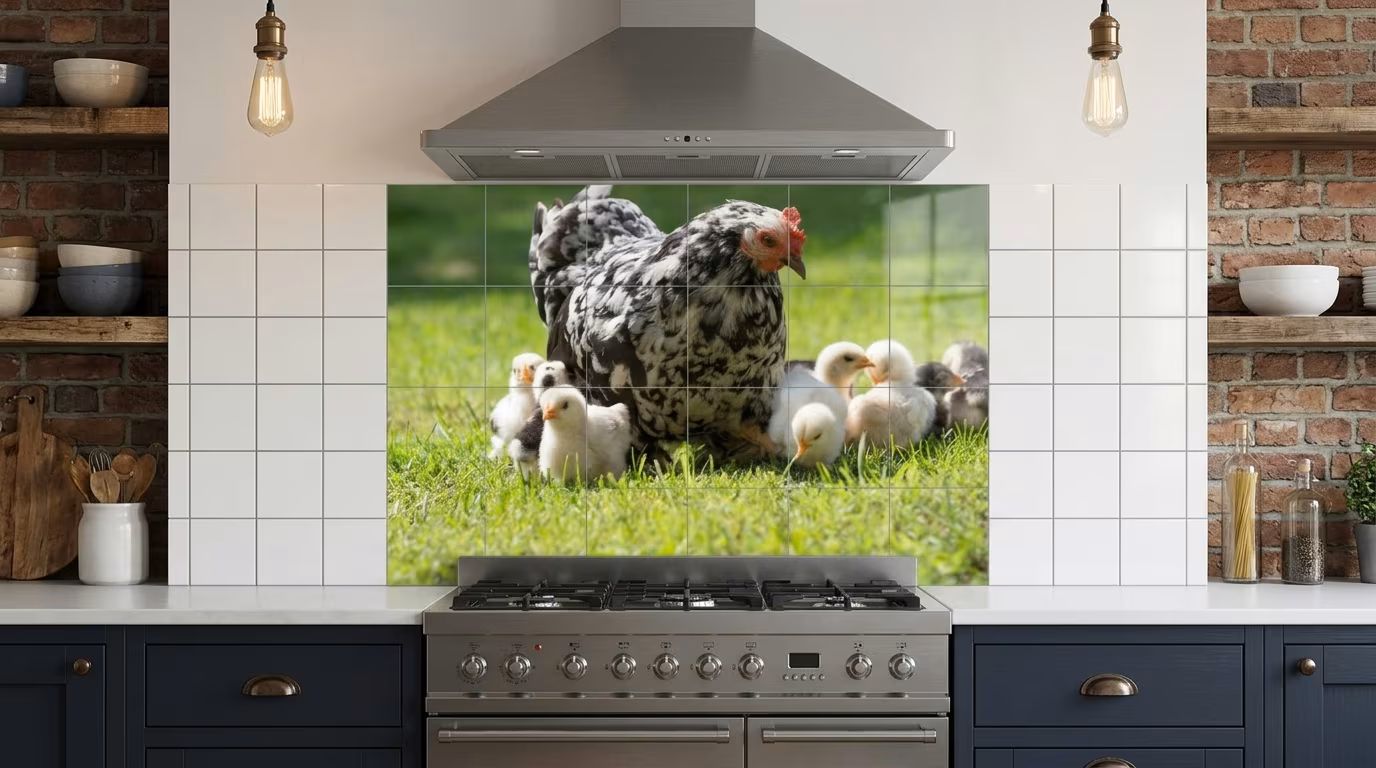 Hen with Chicks in the Garden - Tile Mural - Image 2