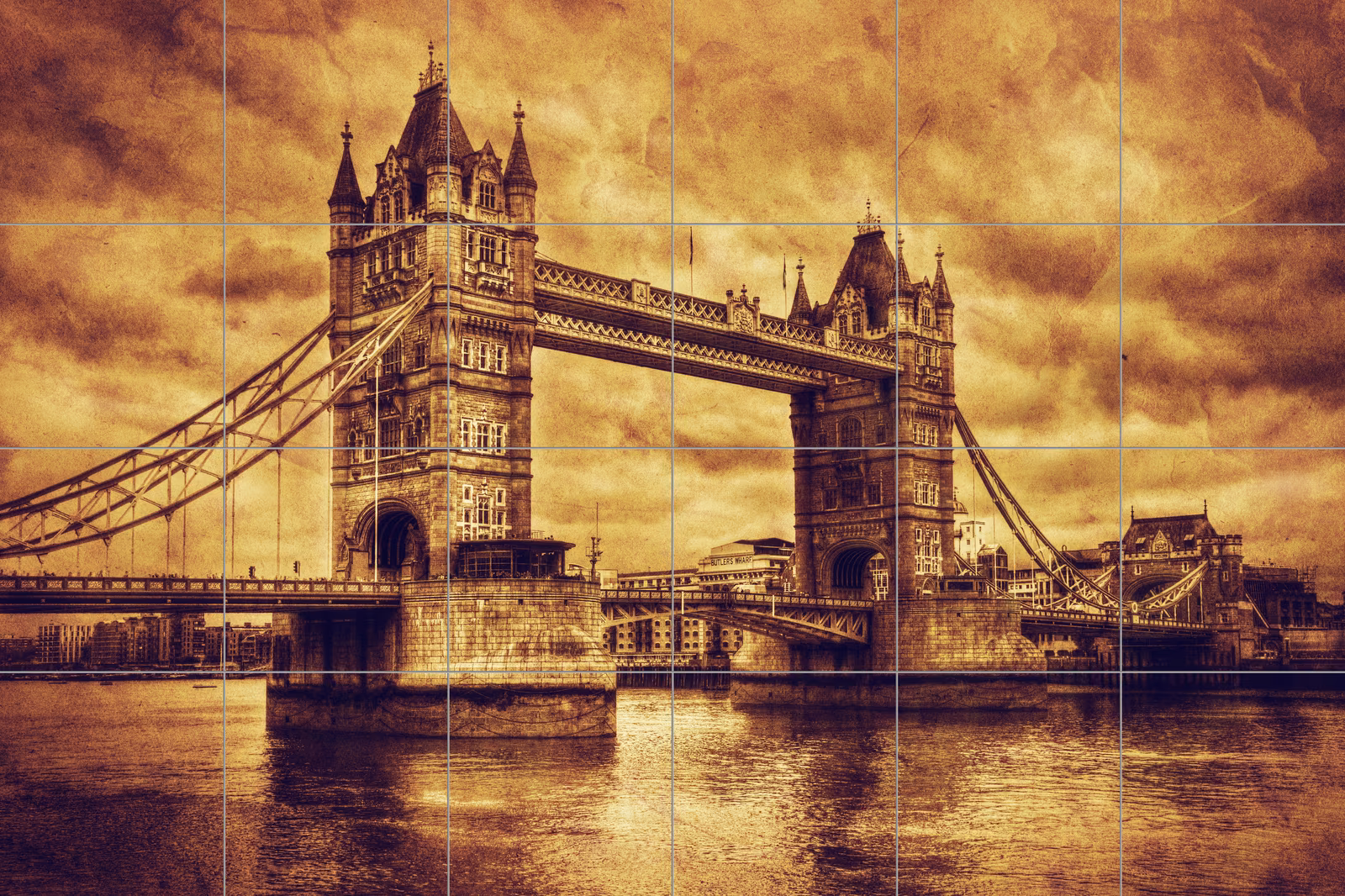 Ceramic tile mural of Tower Bridge Vintage Sepia