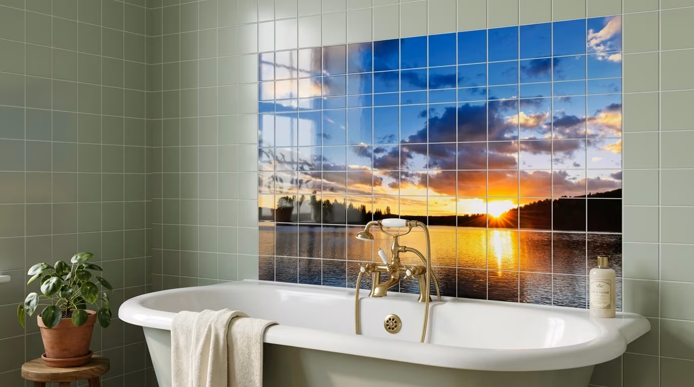 Lake Sunset with Silhouetted Trees - Tile Mural - Image 2