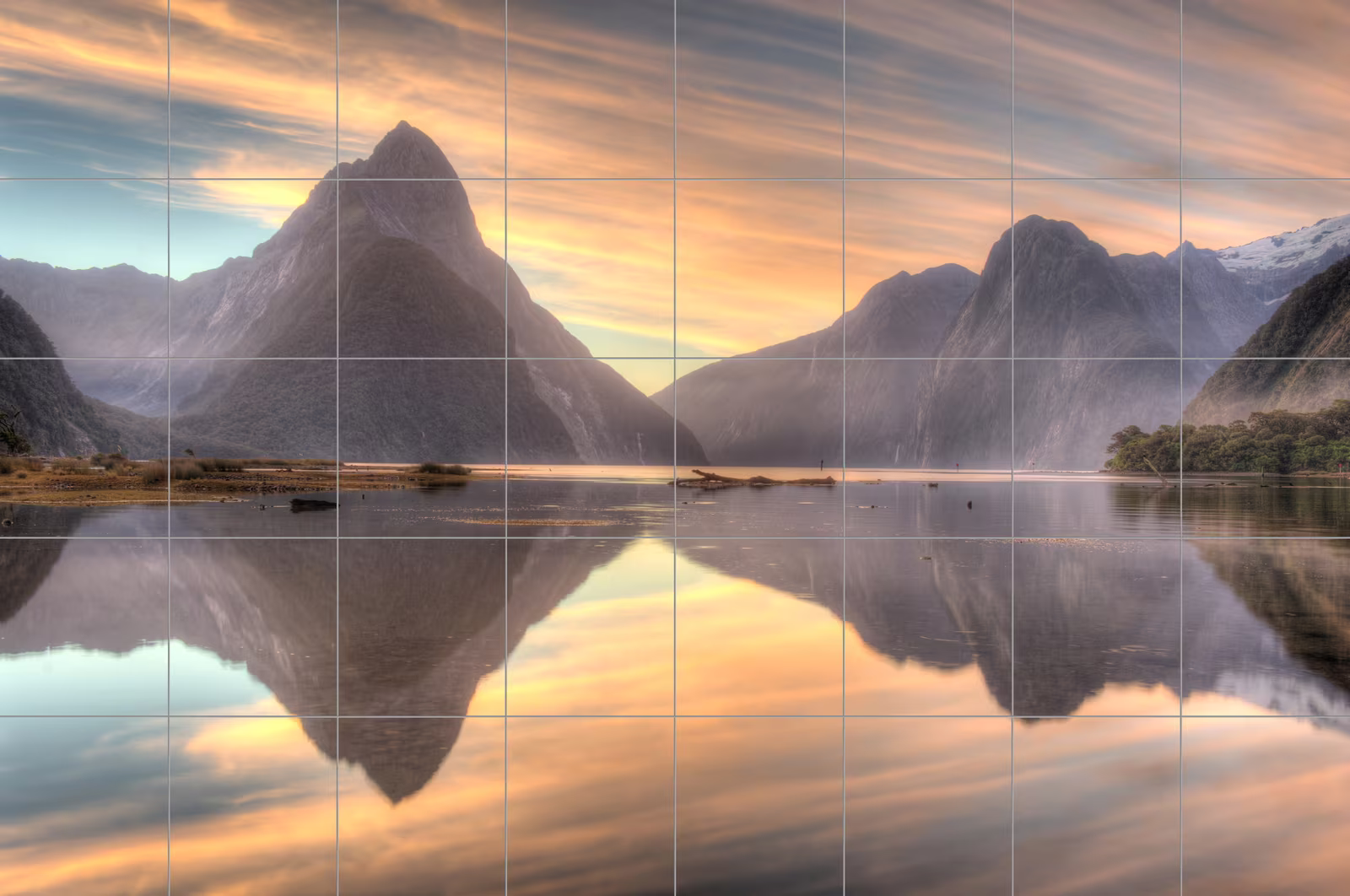 Ceramic tile mural of Mountain Reflection at Sunset