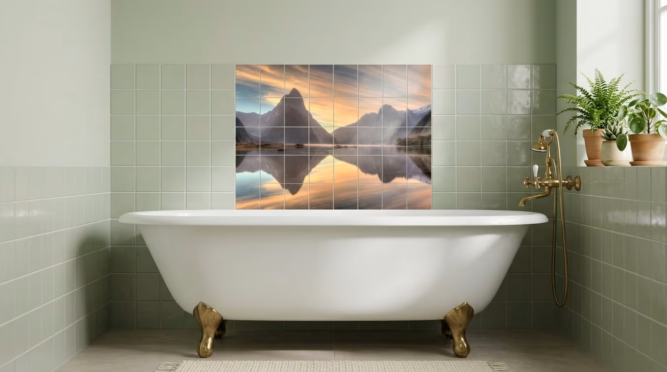 Mountain Reflection at Sunset - Tile Mural - Image 2