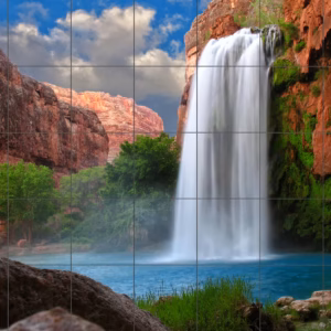Ceramic tile mural of Desert Waterfall Canyon Landscape