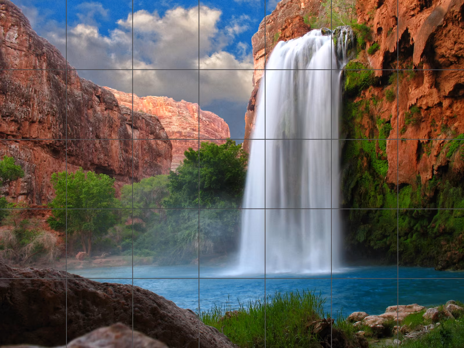 Ceramic tile mural of Desert Waterfall Canyon Landscape