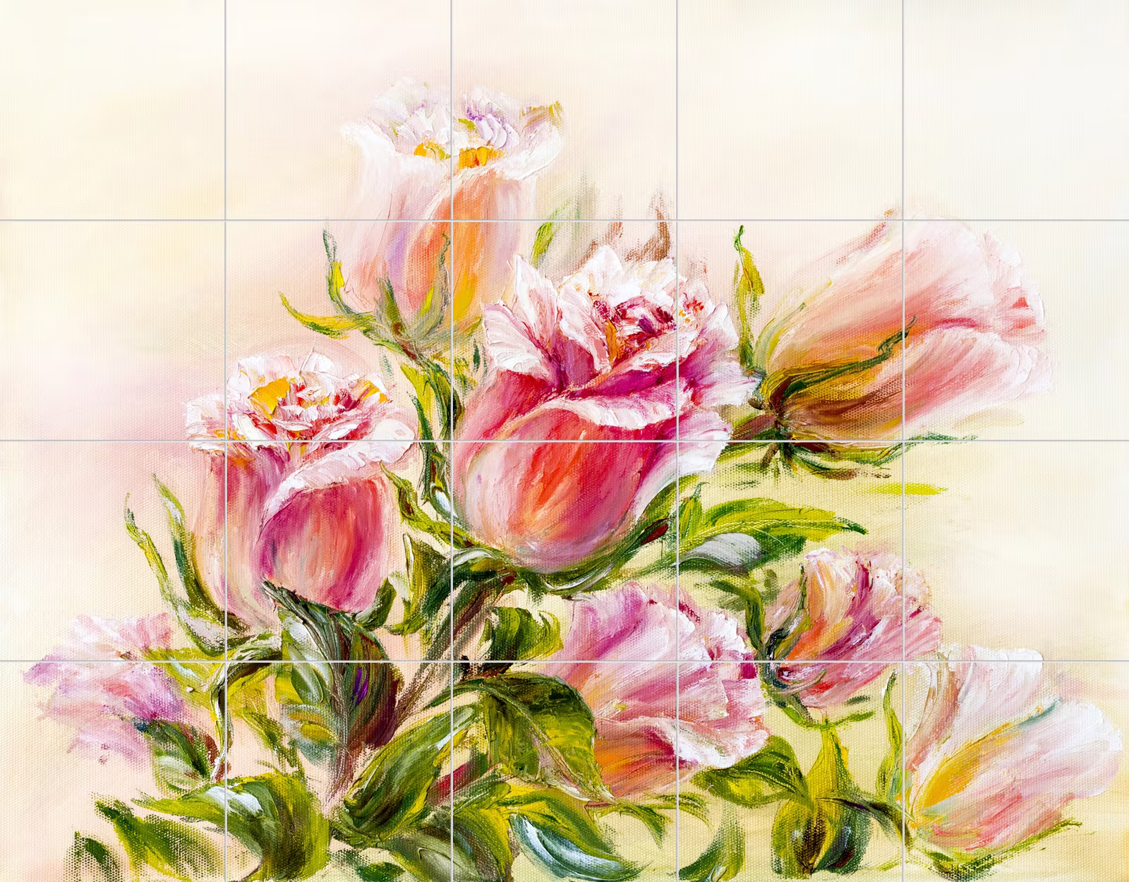 Ceramic tile mural of Pink Peony Oil Painting