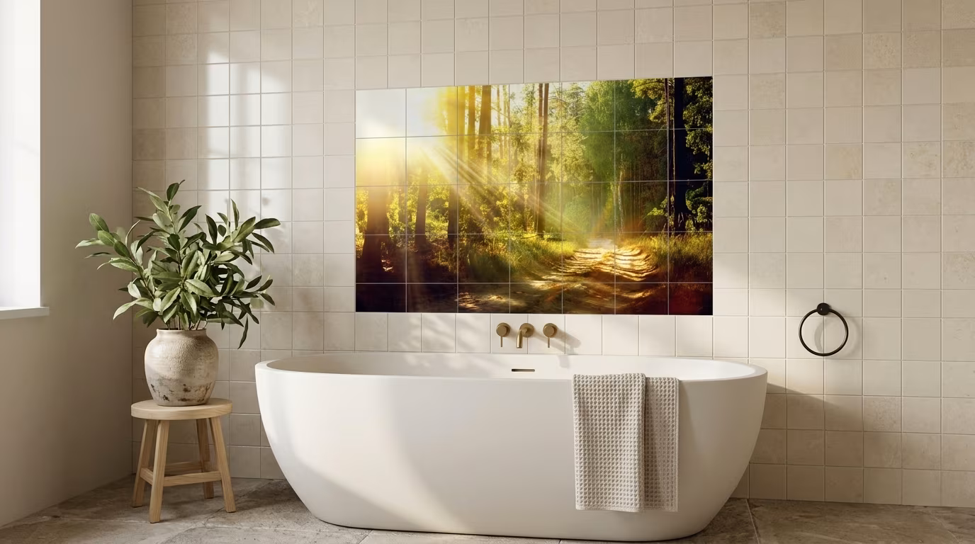 Sunbeams on Forest Path - Tile Mural - Image 2